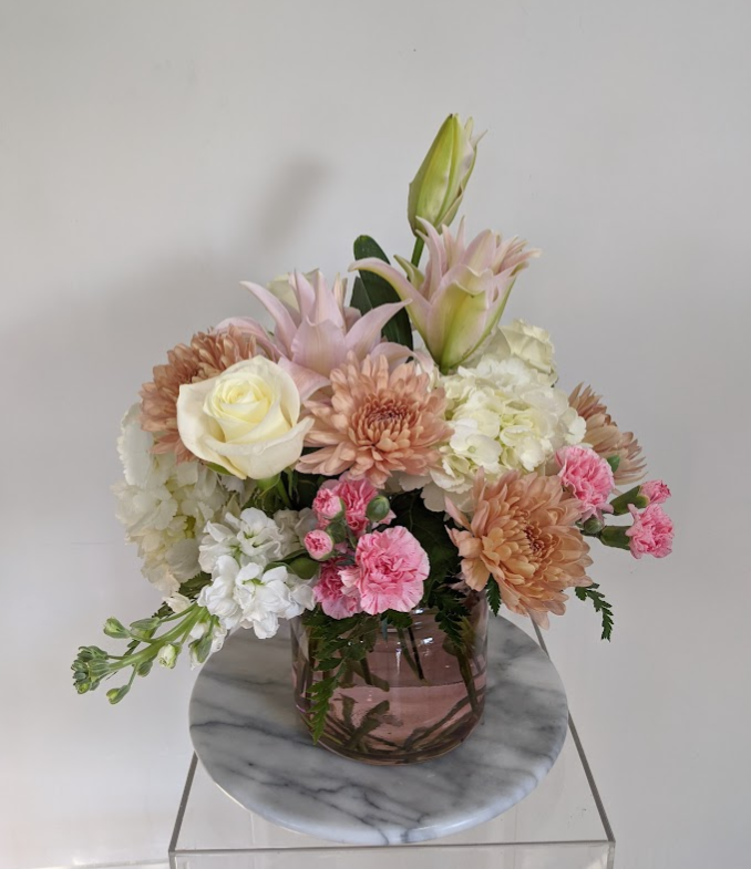 Blush Rose & Lily Glass Vase Arrangement | Valentine’s Day & Everyday Flowers | Charlotte, NC